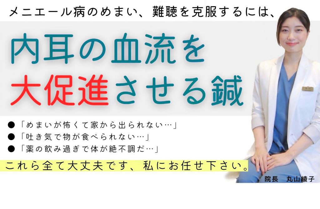 メニエール病のめまい・難聴を克服するには、内耳の血流を大促進させる鍼。「めまいが怖くて家から出られない」「吐き気で物が食べられない」「薬のの飲みすぎで体が絶不調だ」とお悩みの方、これら全て大丈夫です。私にお任せください。